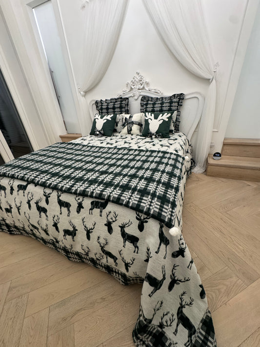 Coordinato Natalizio in Lana Scozzese Verde – Completo Letto & Arredo