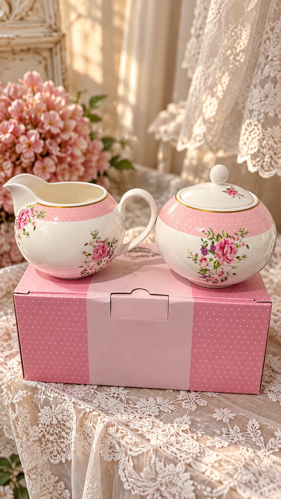Set lattiera e zuccheriera rosa floreale 🌸